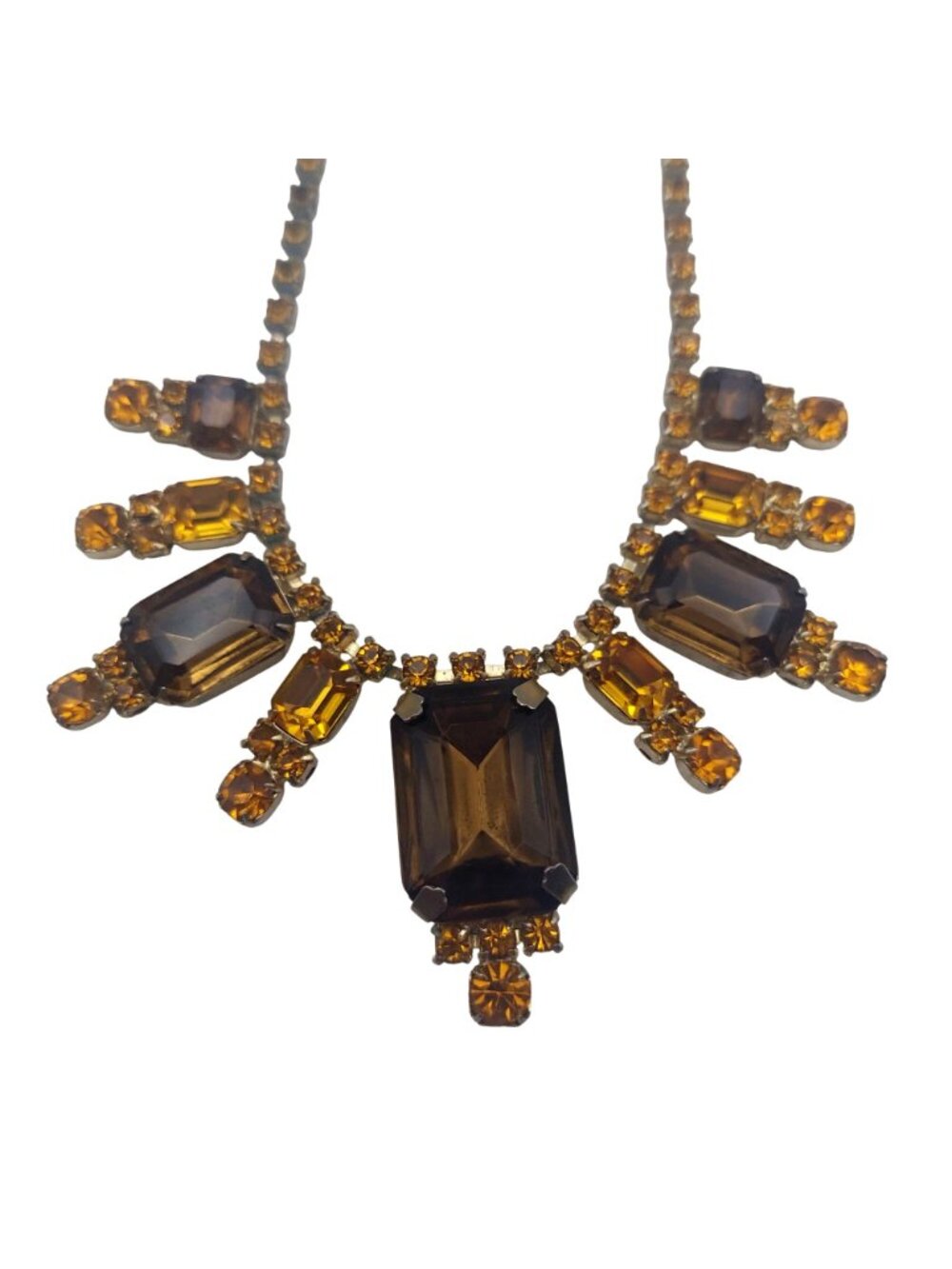 Statement Necklace Amber Faceted Rhinestone Style Bib 16" Adjustable Hook Clasp - Picture 4 of 8